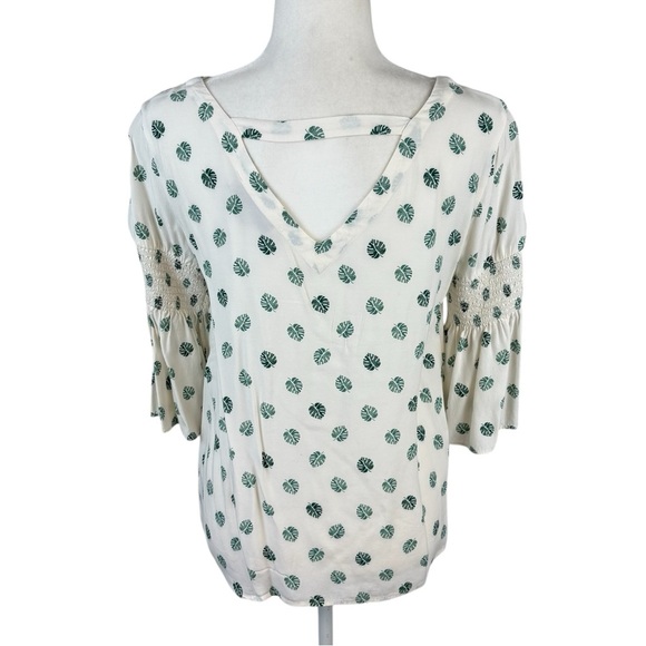 Loft Leaf Print Bell Sleeve Top Size XS - Picture 7 of 9